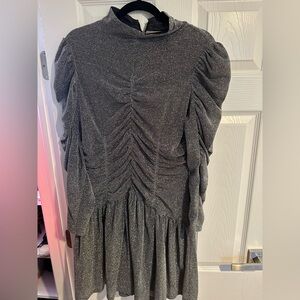 REBECCA TAYLOR Cocktail Party Dress Silver Ruched Metallic Knit NWOT